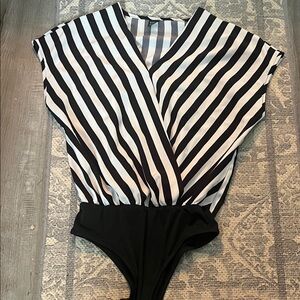 SHEIN Black and White Striped Bodysuit